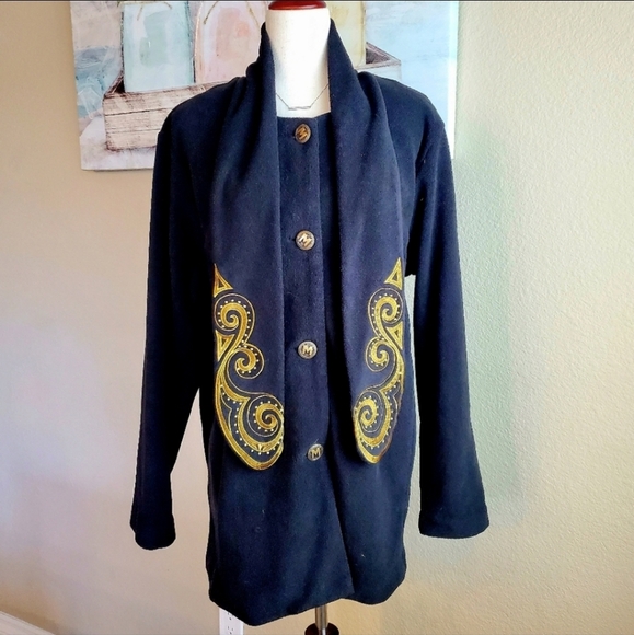 BOB MACKIE | Black Pea Coat w/ Scarf sz XL - Picture 2 of 7